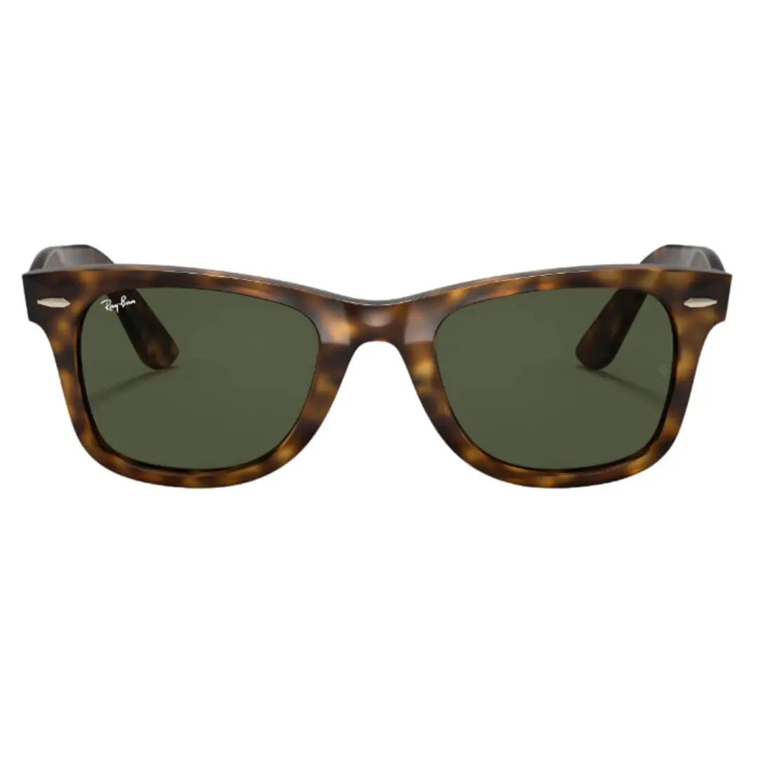 Ray-Ban Wayfarer RB4340 710 Light Havana Frame, Green Lens Close Up Front View