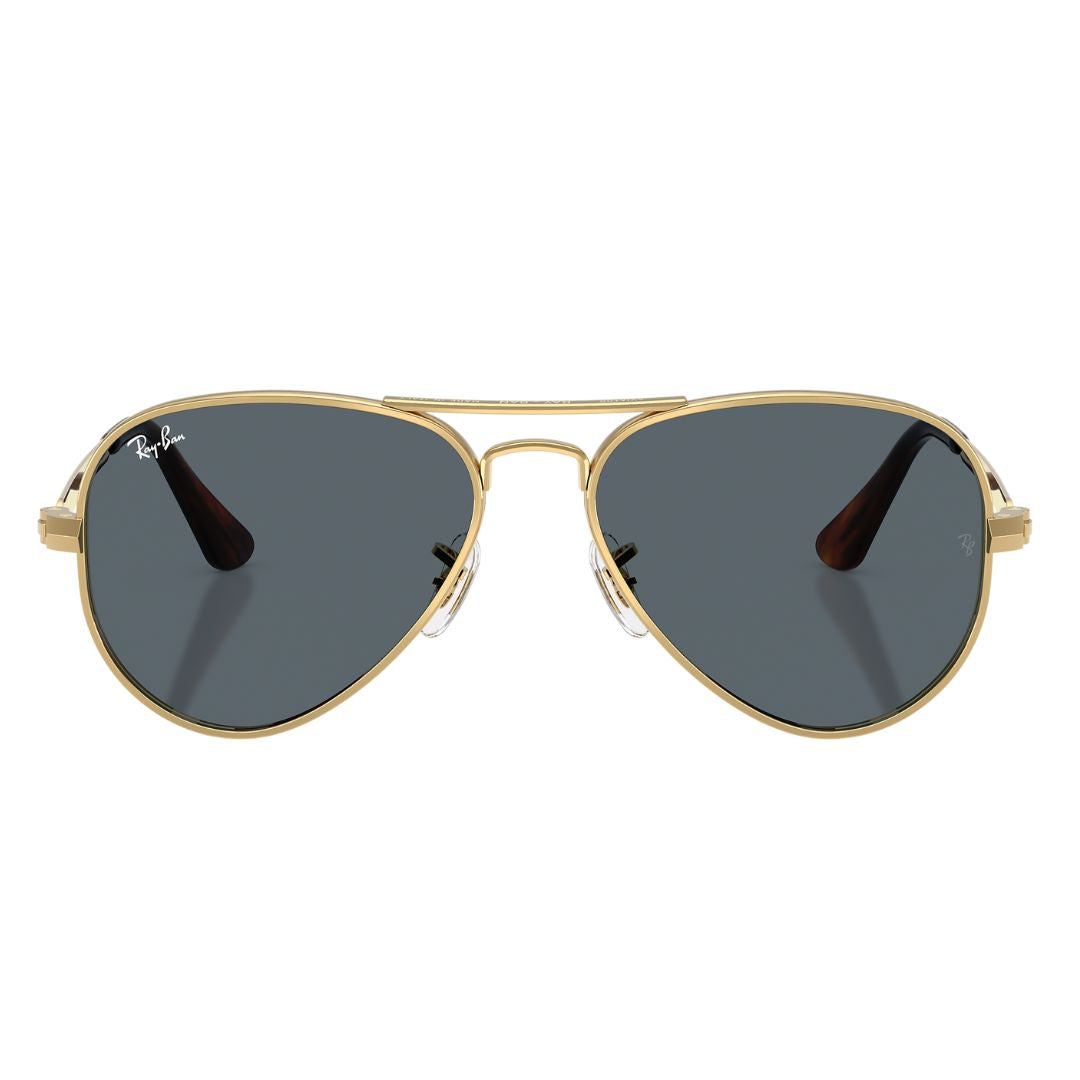 Front view of Ray-Ban Aviator Max RB3925 001/R5 featuring a bold gold double bridge and blue lenses - Gadgets Online NZ