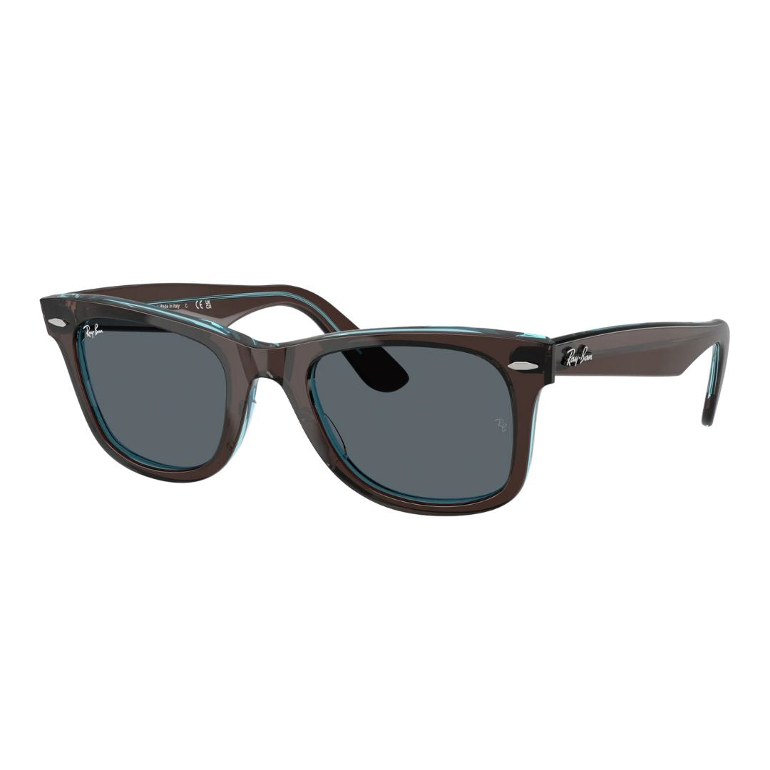 Ray-Ban RB2140 Original Wayfarer 1446R5 Brown sunglasses with dark lenses on a white background