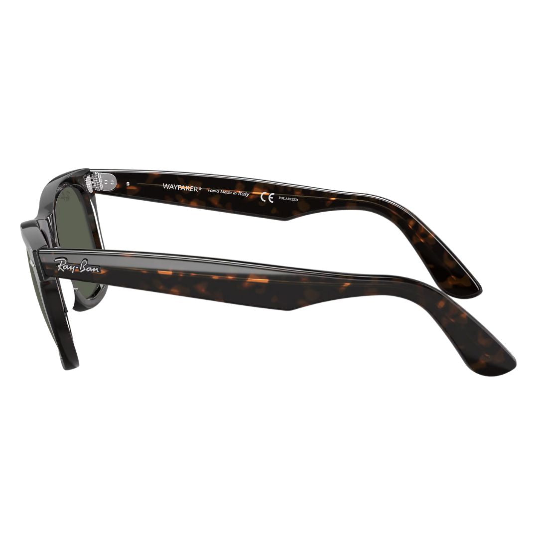 Side view of Ray-Ban RB2140 Wayfarer tortoise sunglasses with iconic wing temples and silver rivets - Gadgets Online NZ