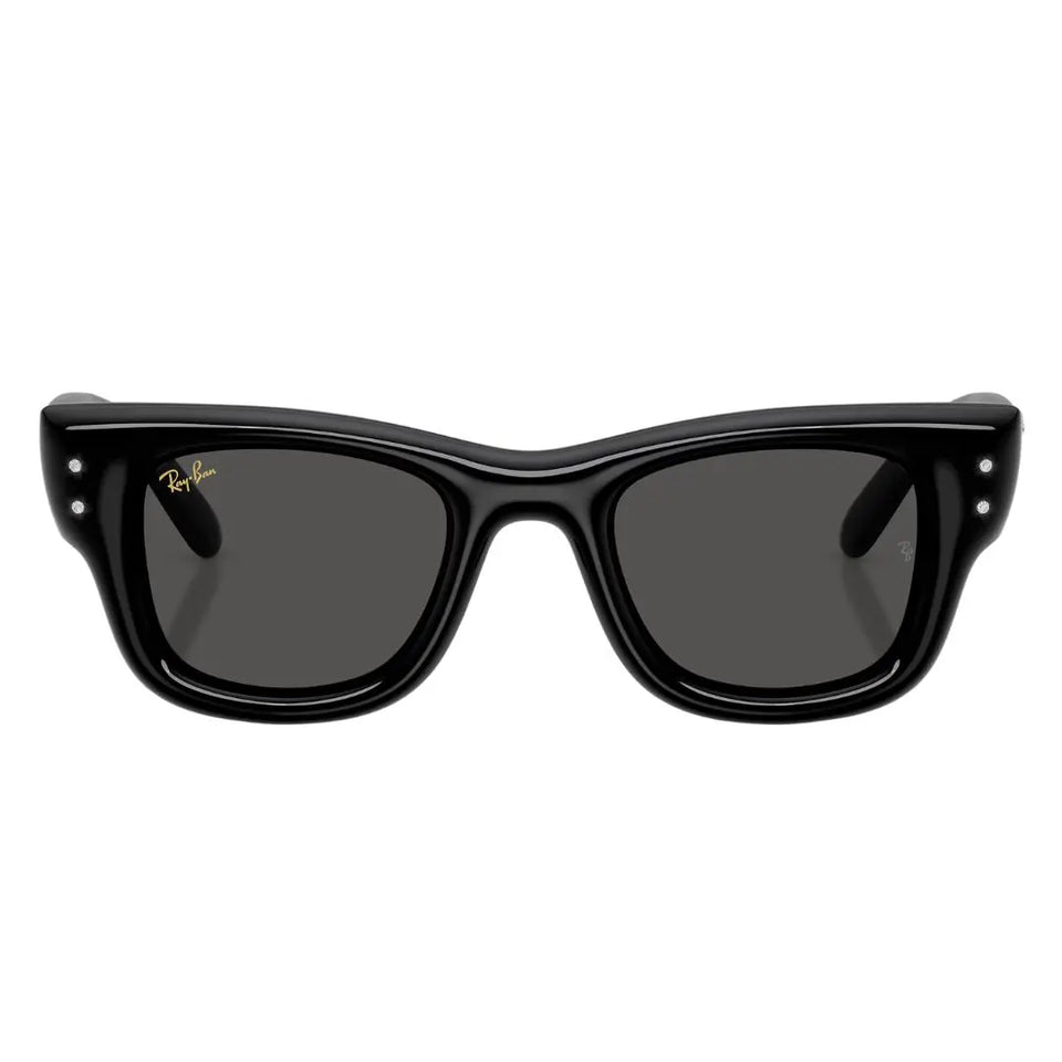 Front view of Ray-Ban RB4940B 686487 black puffer acetate sunglasses featuring silver temple rivets - Gadgets Online NZ