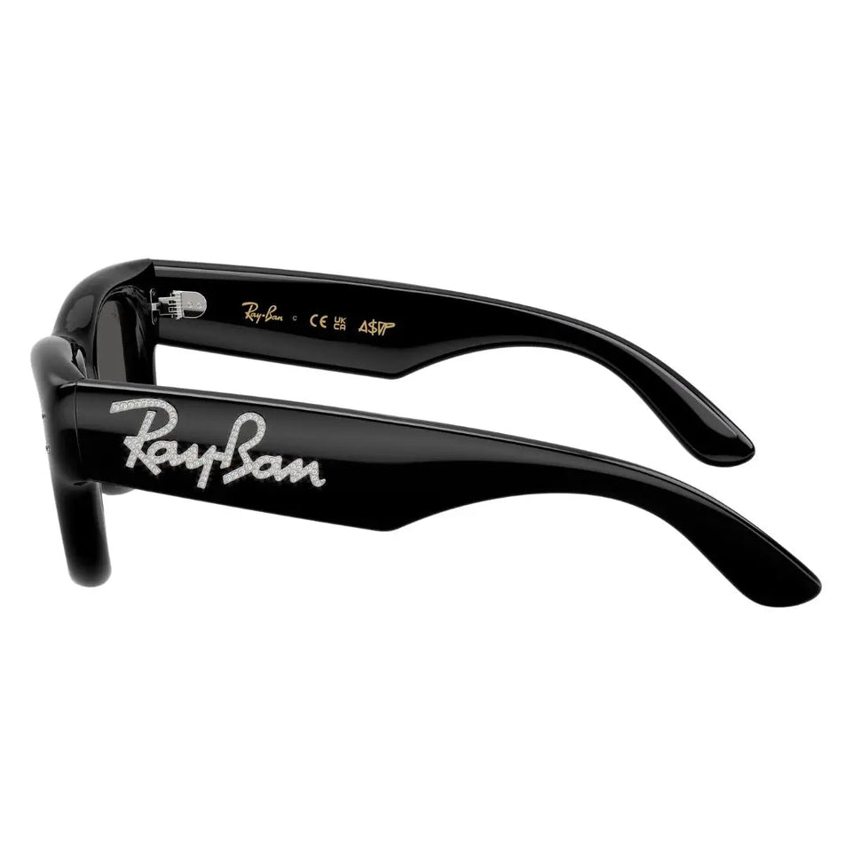 Side view of Ray-Ban RB4940B black sunglasses with crystal-encrusted A$AP Rocky logos - Gadgets Online NZ