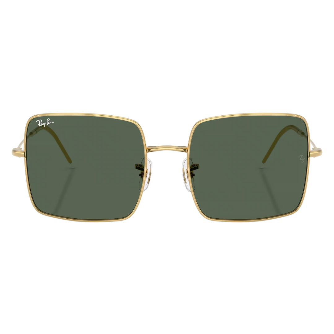 Front view of Ray-Ban Square Reverse RBR0104S 001/VR featuring gold metal frames and green lenses - Gadgets Online NZ