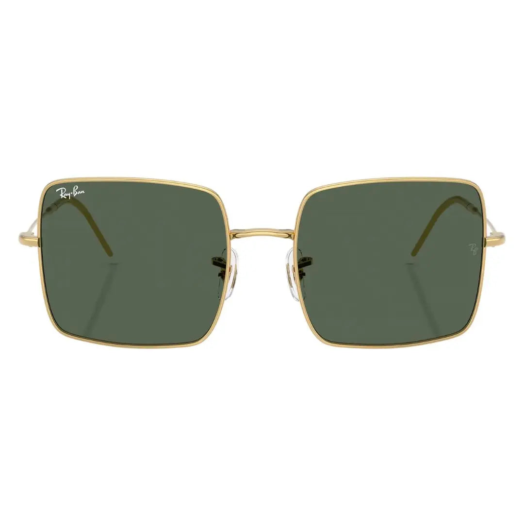 Front view of Ray-Ban Square Reverse RBR0104S 001/VR featuring gold metal frames and green lenses - Gadgets Online NZ