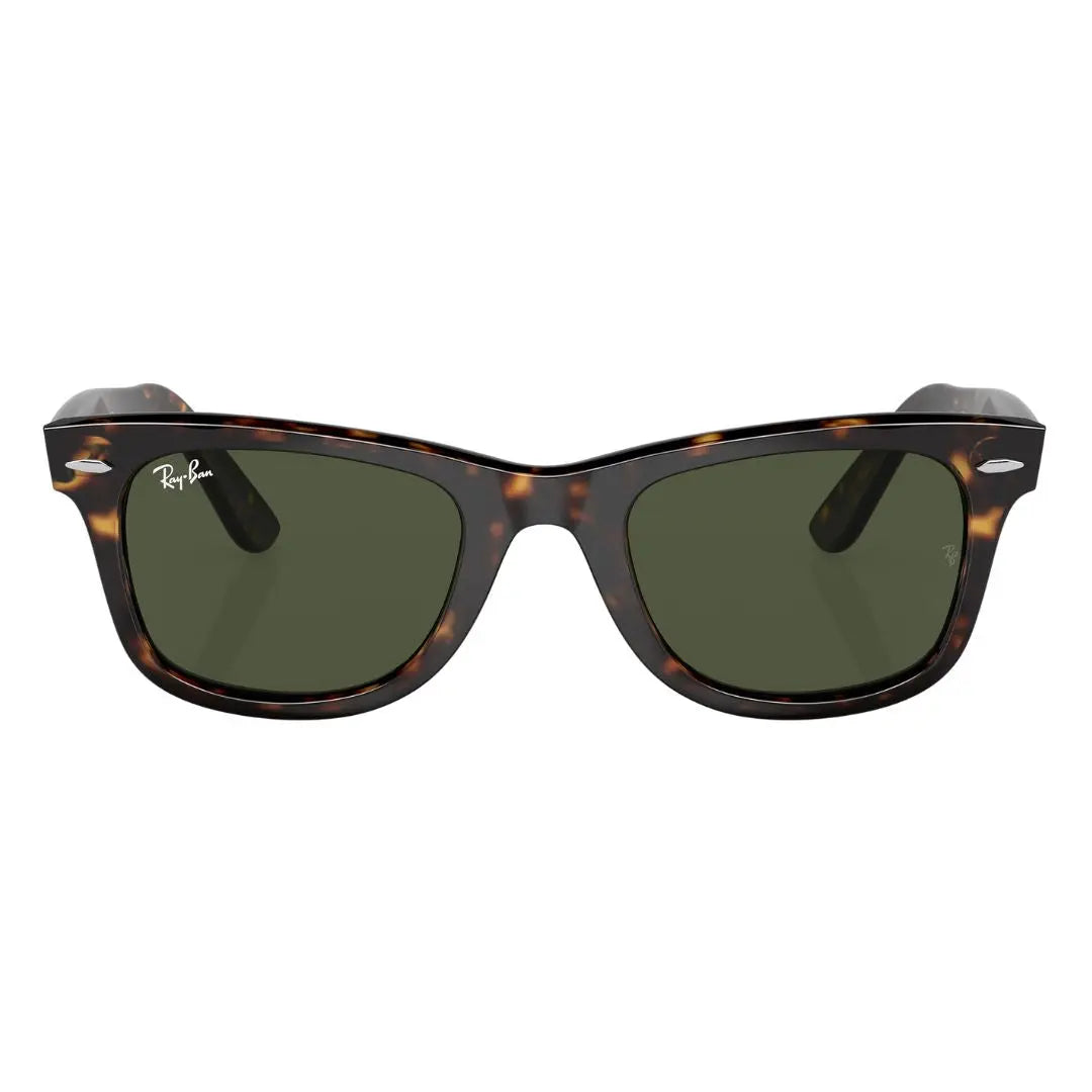 Front view of Ray-Ban Wayfarer RB2140 135931 featuring sustainable Havana acetate and silver rivets - Gadgets Online NZ