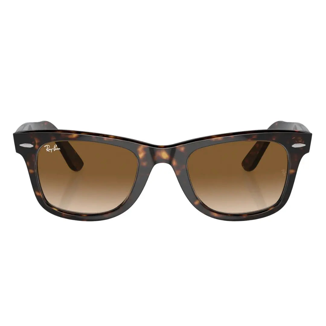 Front view of Ray-Ban Wayfarer RB2140 902/51 featuring tortoise shell acetate and silver rivets - Gadgets Online NZ