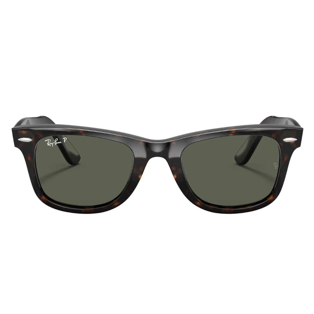 Front view of Ray-Ban Wayfarer RB2140 902/58 featuring tortoise shell acetate and polarized lenses - Gadgets Online NZ
