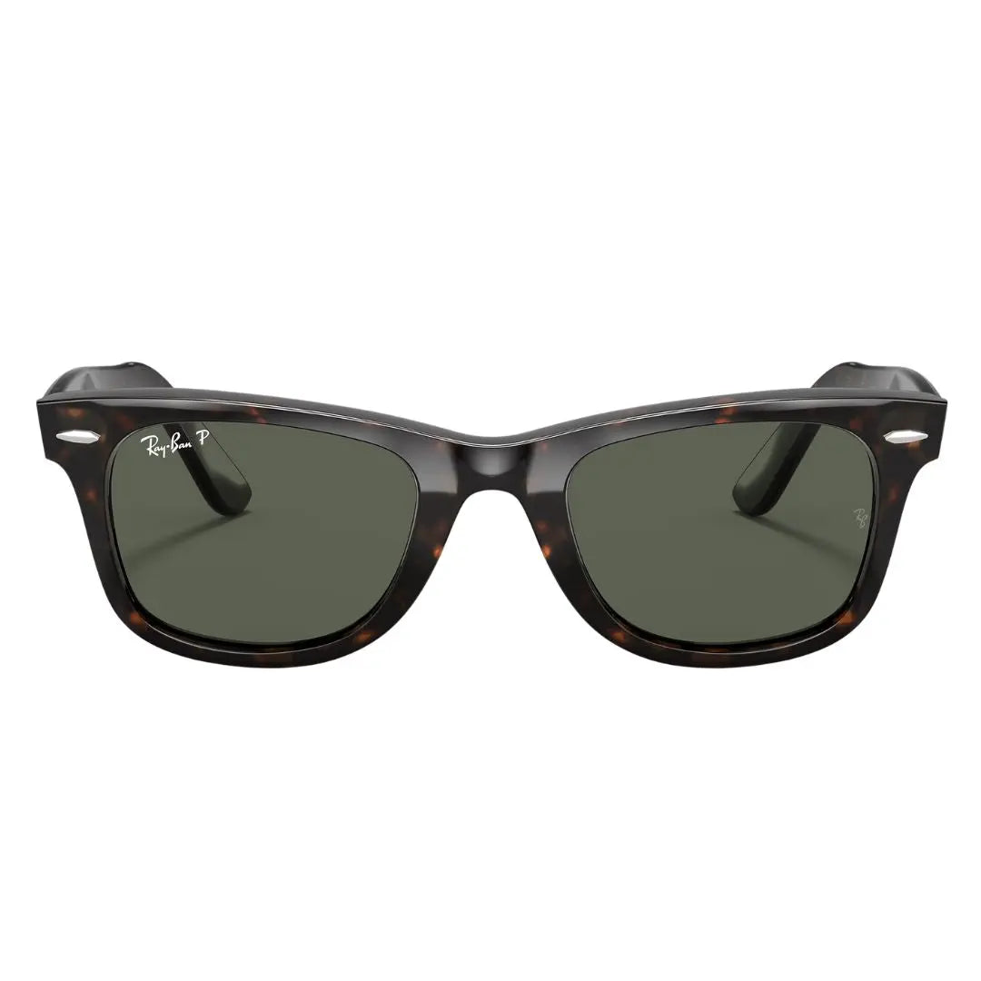 Front view of Ray-Ban Wayfarer RB2140 902/58 featuring tortoise shell acetate and polarized lenses - Gadgets Online NZ