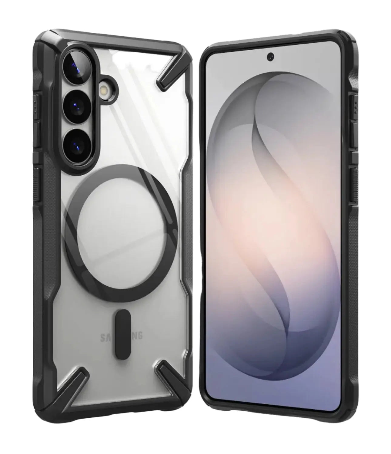 Ringke Galaxy S26 Fusion X Magnetic Black Case at Gadgets Online, showing the rugged frame and MagSafe ring.
