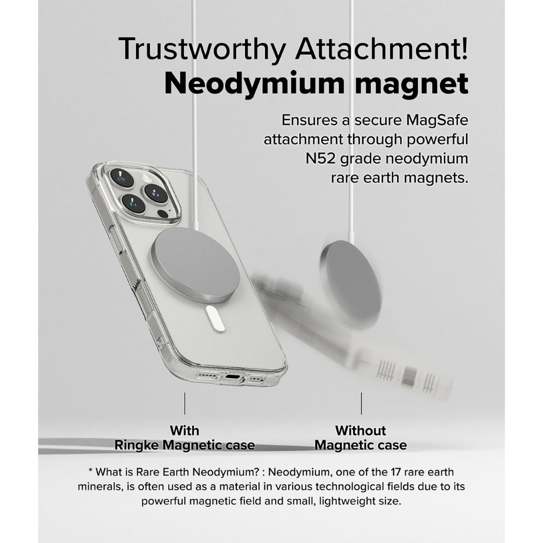 The Ringke case for iPhone 16 Pro Max is engineered with a Neodymium magnet, providing a powerful and reliable attachment for your device.