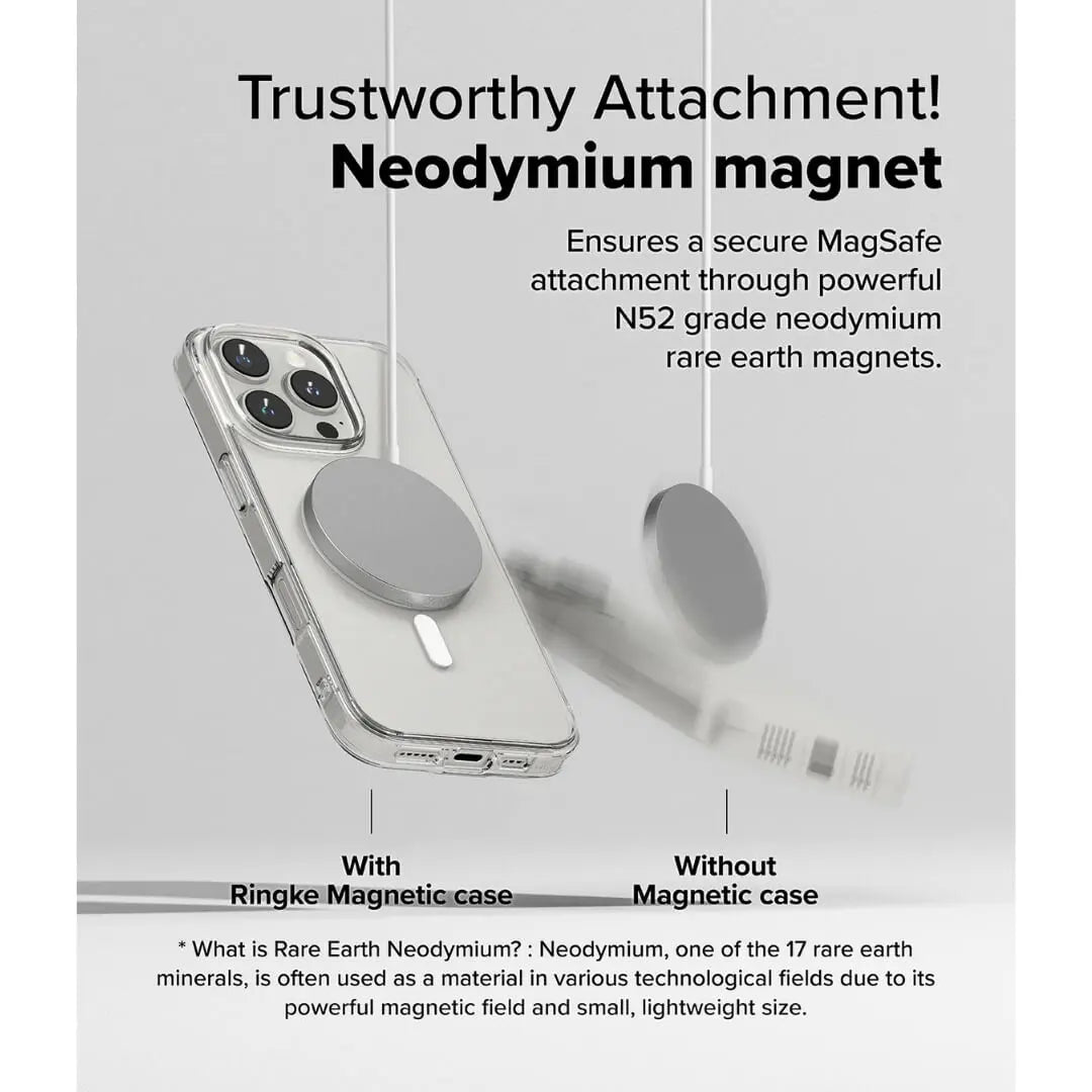 The Ringke case for iPhone 16 Pro Max is engineered with a Neodymium magnet, providing a powerful and reliable attachment for your device.