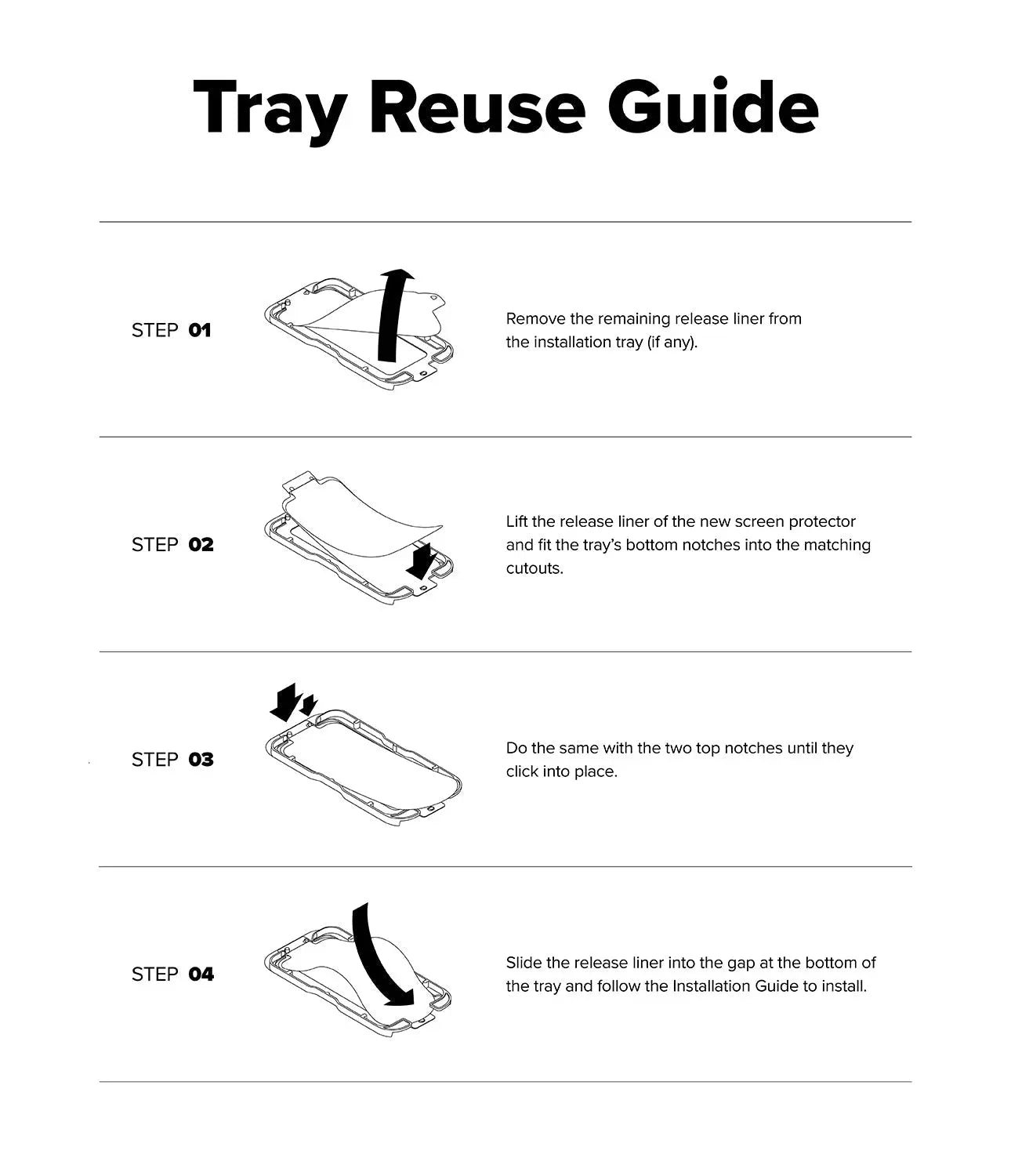 Tray Reuse Guide with step-by-step instructions on a white background