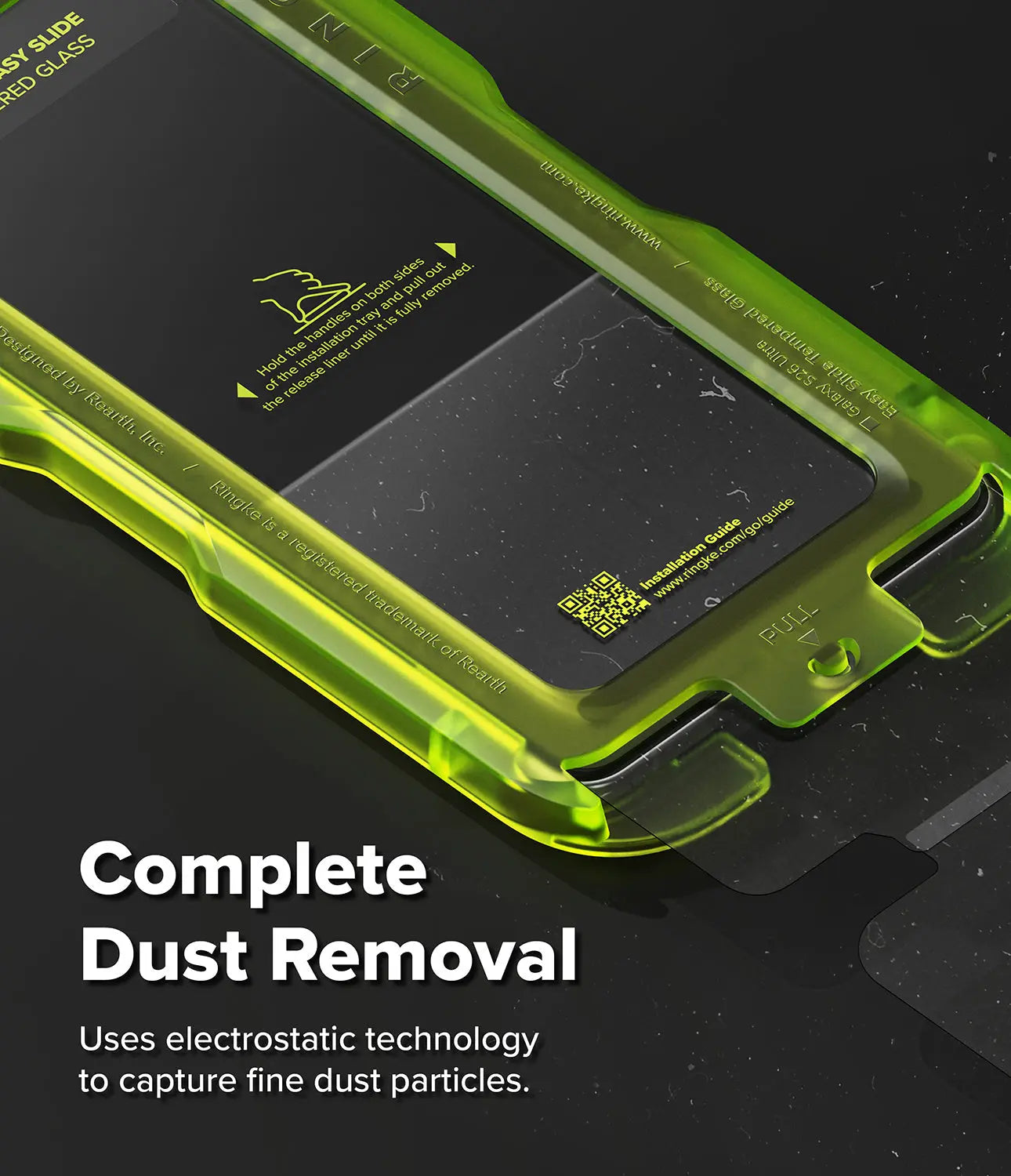 Green phone case with dust removal feature on a black background