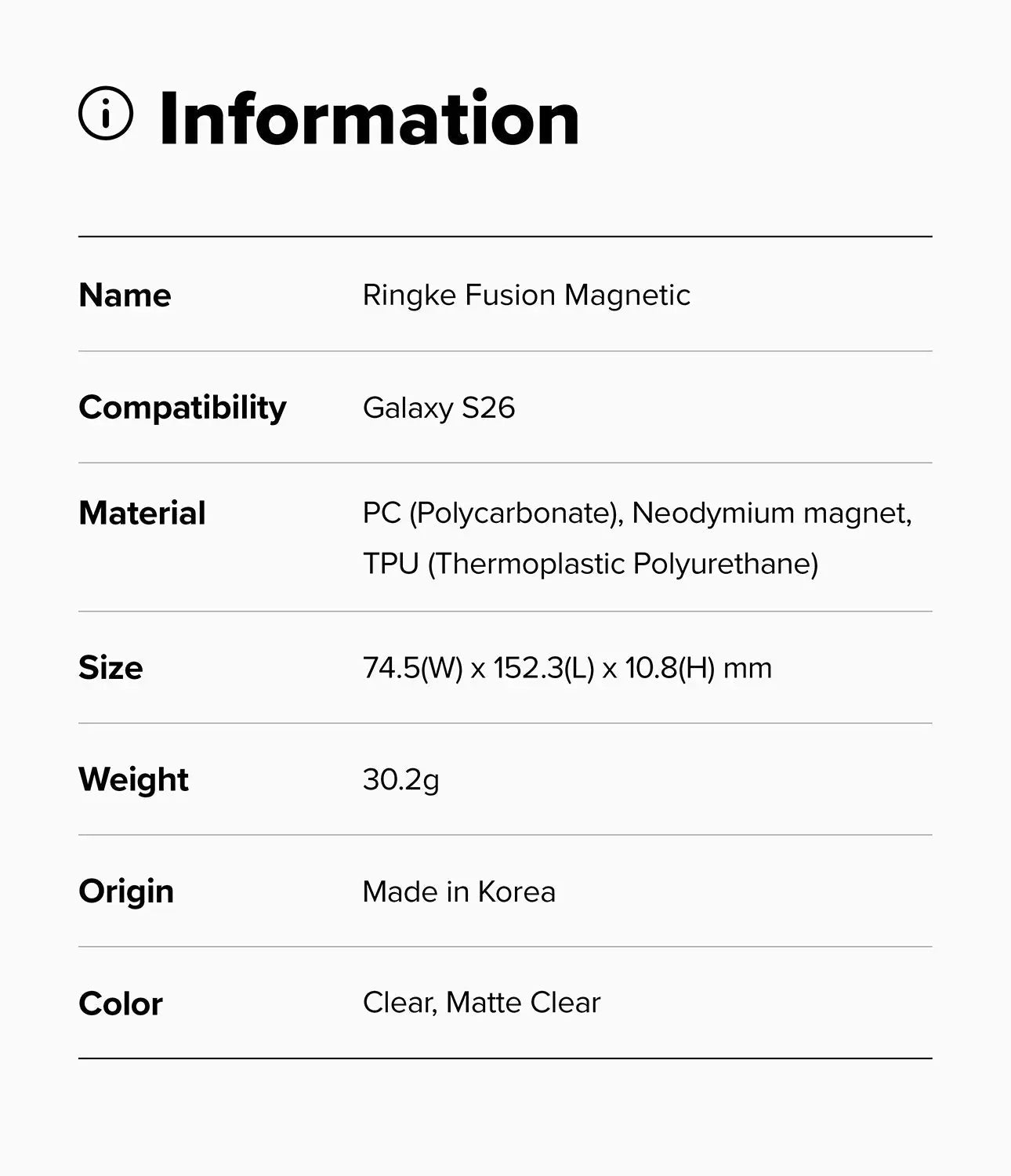 Product information card for Ringke Fusion Magnetic case with specifications.