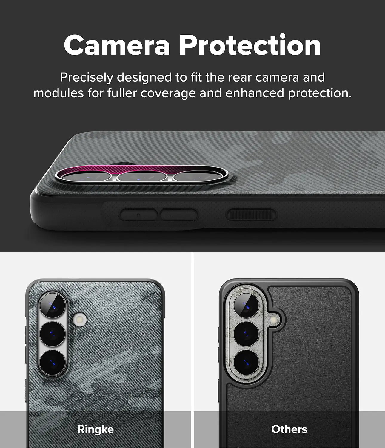 Phone case with camera protection feature, showing Ringke branding.