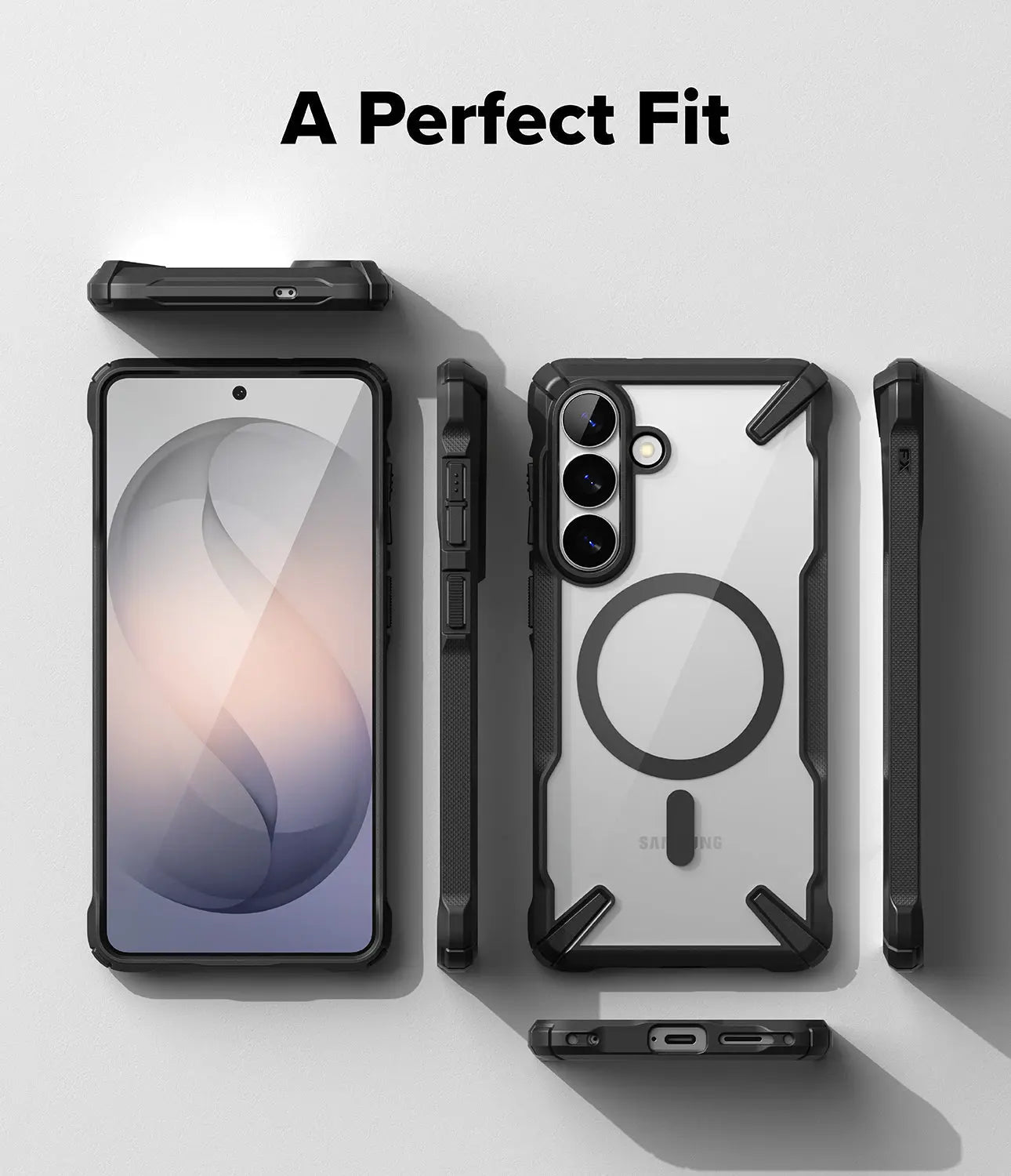 Phone case with multiple angles on a light gray background