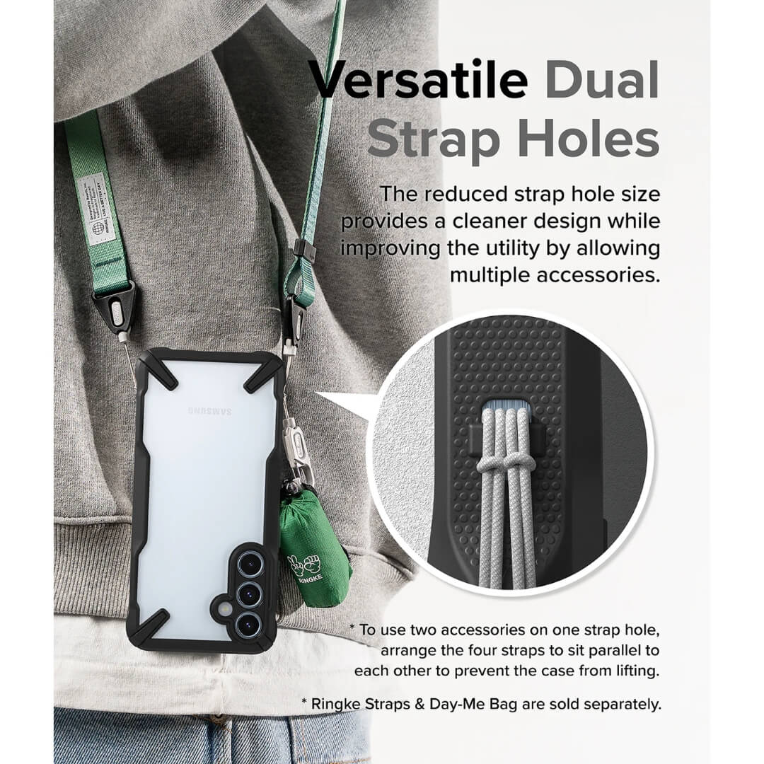 Versatile dual strap holes provide the clear design