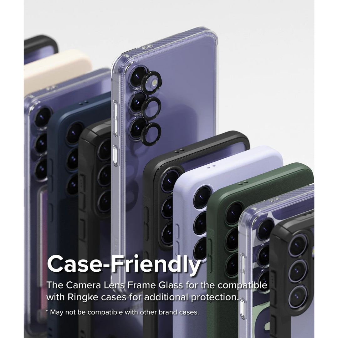 Case friendly camera lens frame glass