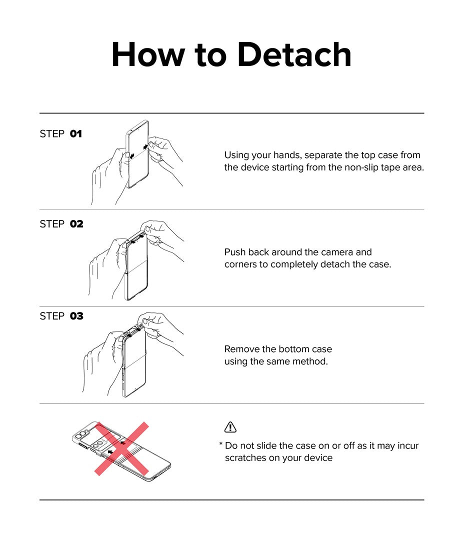 Instruction how to detach the case for Z Flip5