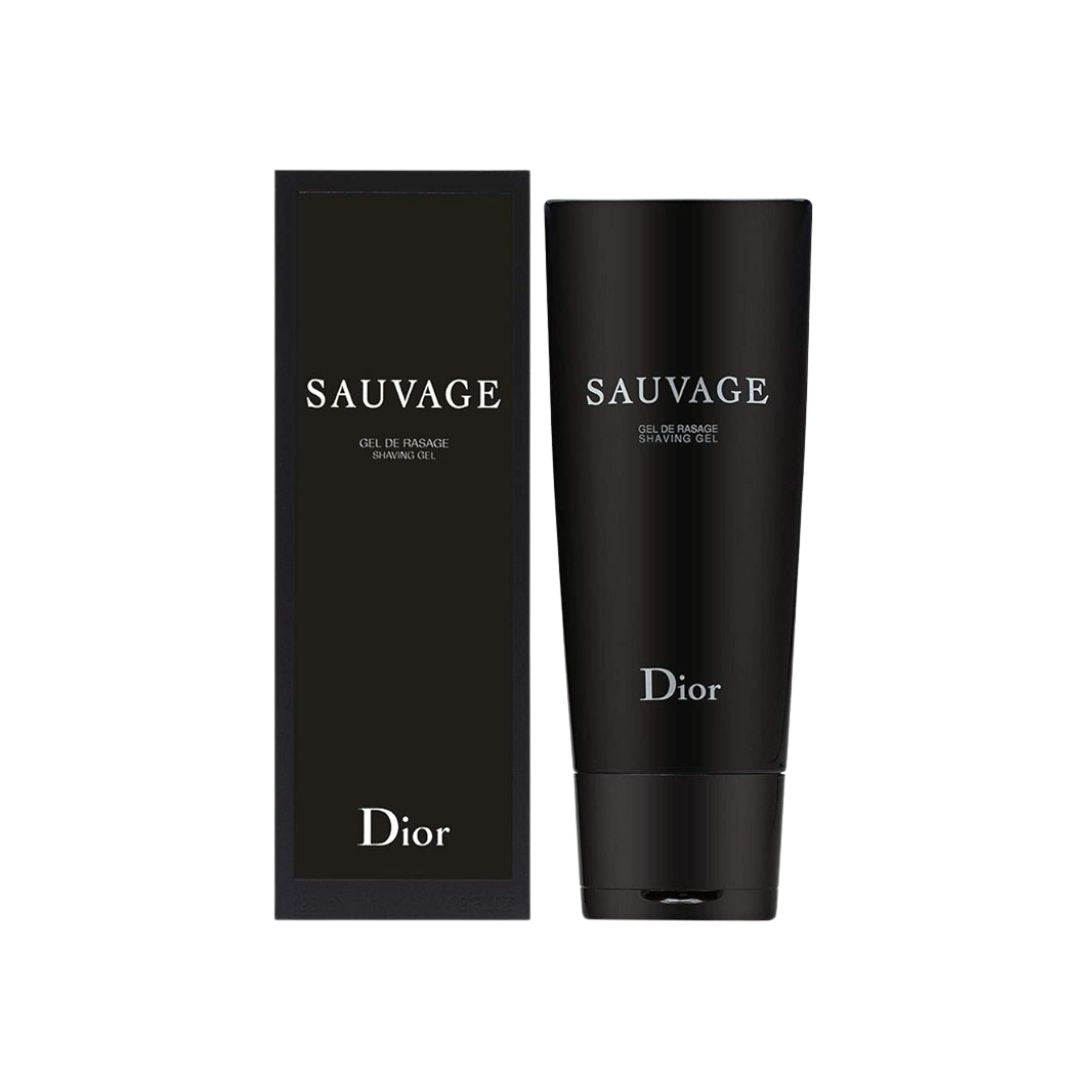 Dior Sauvage Shaving Gel 125ml, a sleek, dark blue tube with a silver cap, suggesting a high-quality men's shaving product.