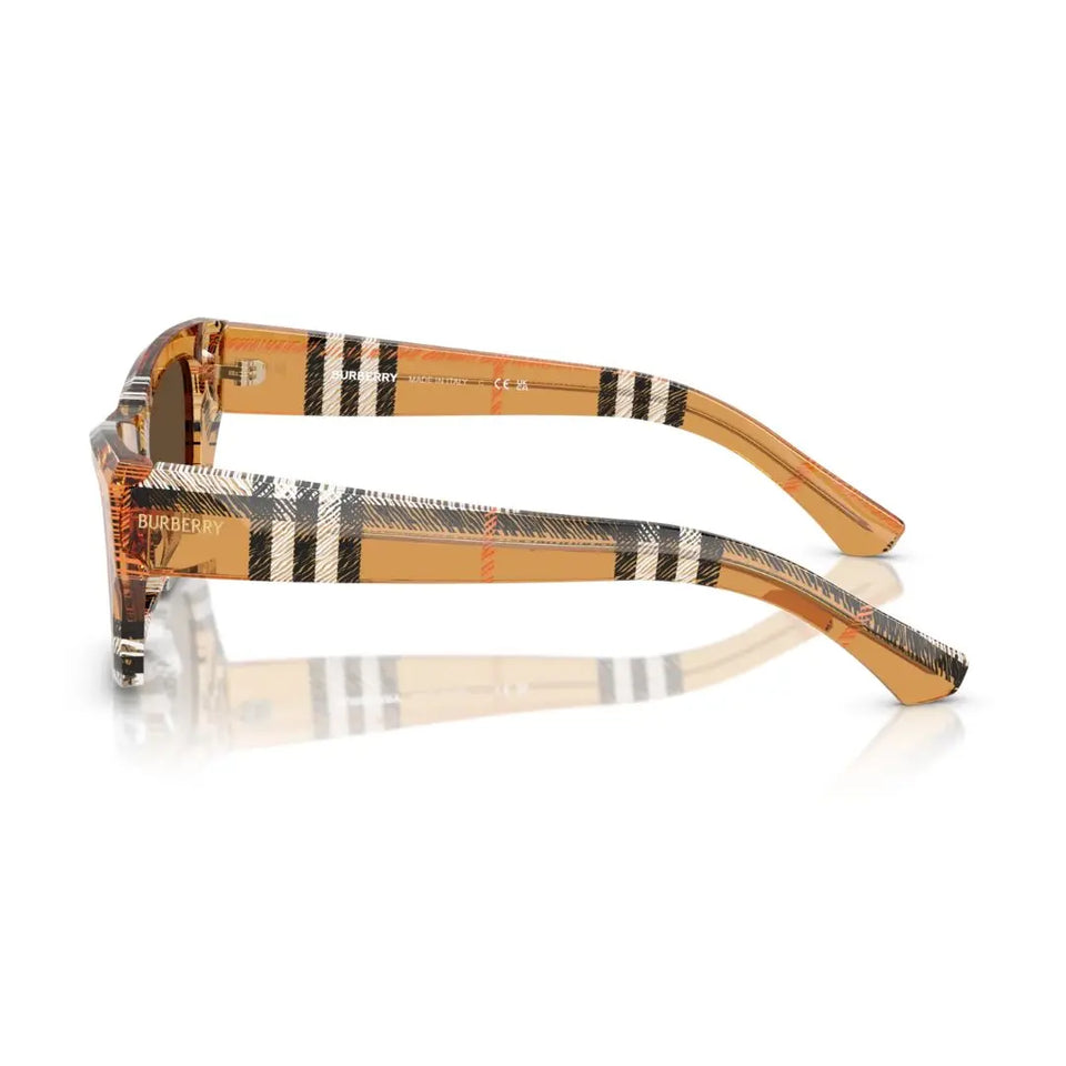 Side View: Burberry BE4441U 414673 Women’s Sunglasses - Burberry TB Logo on Temples, Check Sand Frame