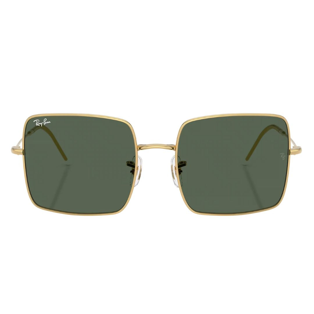 Front view of Ray-Ban Square Reverse RBR0104S 001/VR featuring gold metal frames and green lenses - Gadgets Online NZ