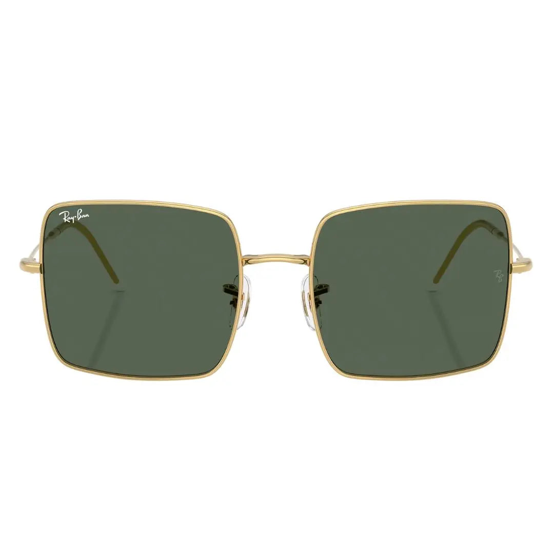 Front view of Ray-Ban Square Reverse RBR0104S 001/VR featuring gold metal frames and green lenses - Gadgets Online NZ