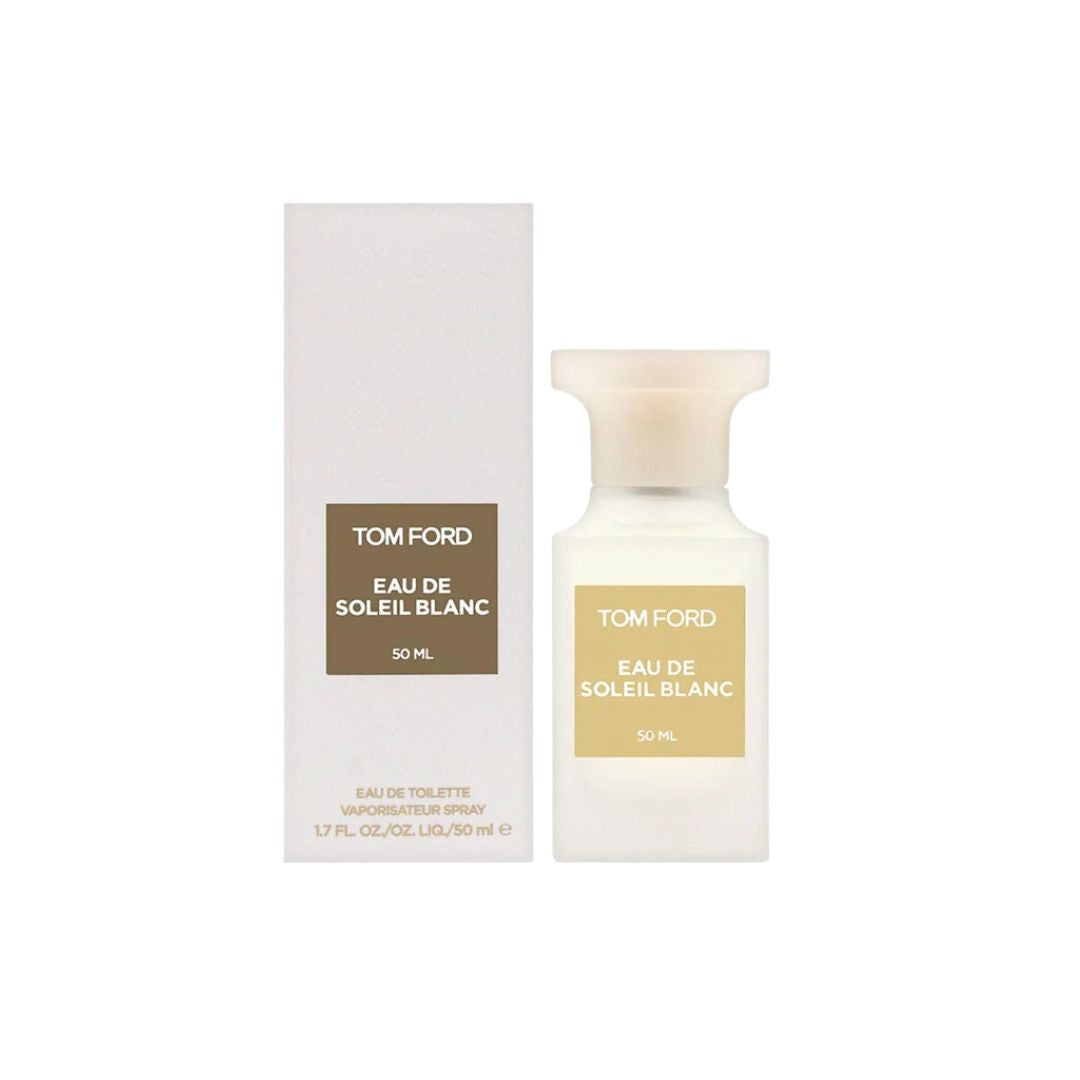 Tom Ford Eau de Soleil Blanc perfume 50ml bottle and packaging on a white background