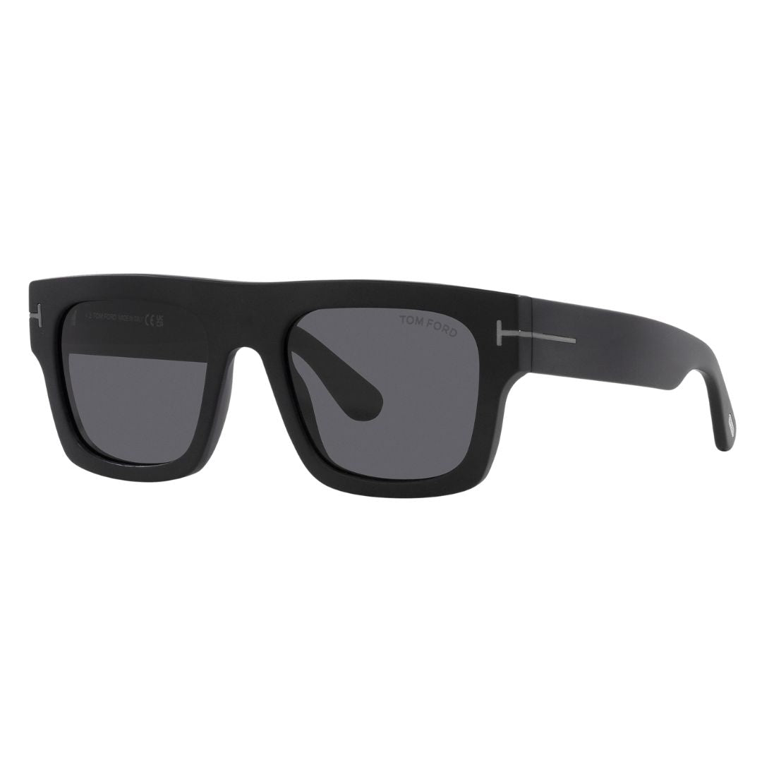 Tom Ford FT0711-N 02A Fausto sunglasses in matte black with smoke grey lenses and gunmetal T-logos - Gadgets Online NZ