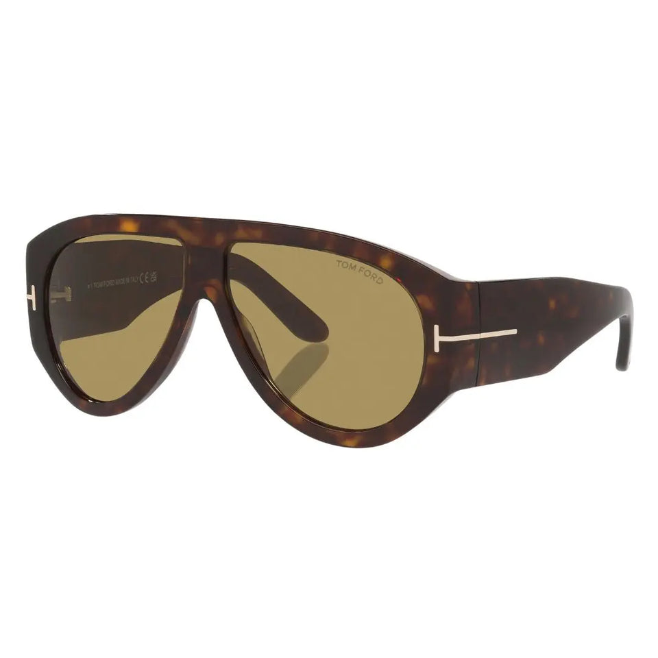 Tom Ford FT1044 52N Pilot sunglasses in dark Havana tortoise with green lenses and gold T-logos - Gadgets Online NZ