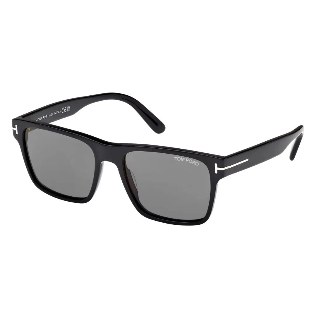 Tom Ford FT1205 01A Calder sunglasses in shiny black with smoke grey lenses and silver T-logos - Gadgets Online NZ