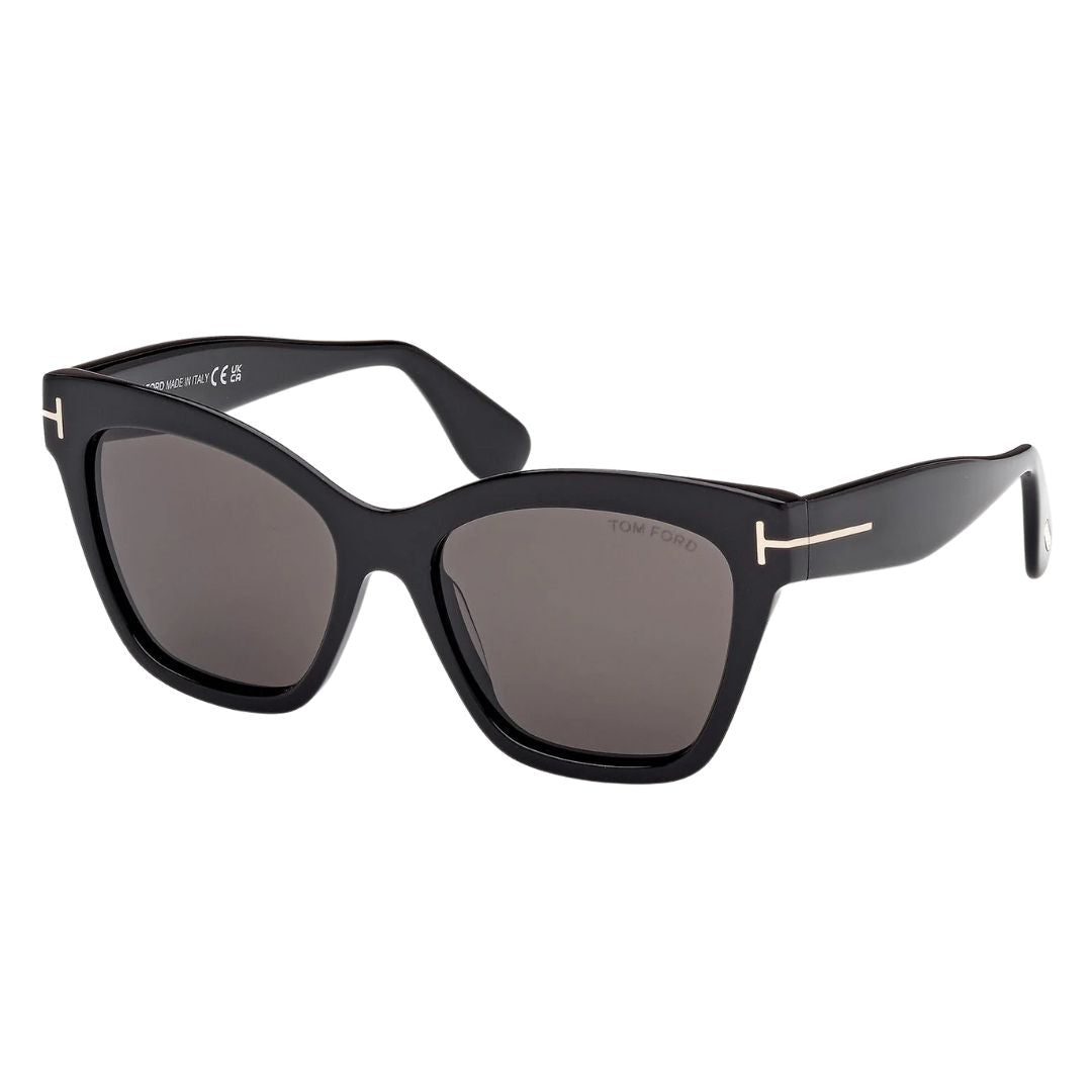 Tom Ford FT1217 01A Elvira sunglasses in shiny black with smoke grey lenses and gold T-logos - Gadgets Online NZ