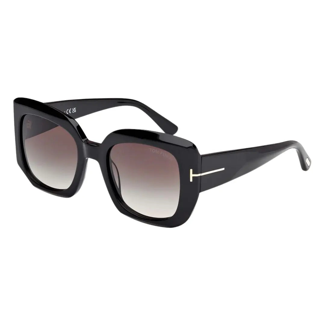 Tom Ford FT1220 01B Carla-02 sunglasses in shiny black with gradient smoke lenses and gold T-logos - Gadgets Online NZ