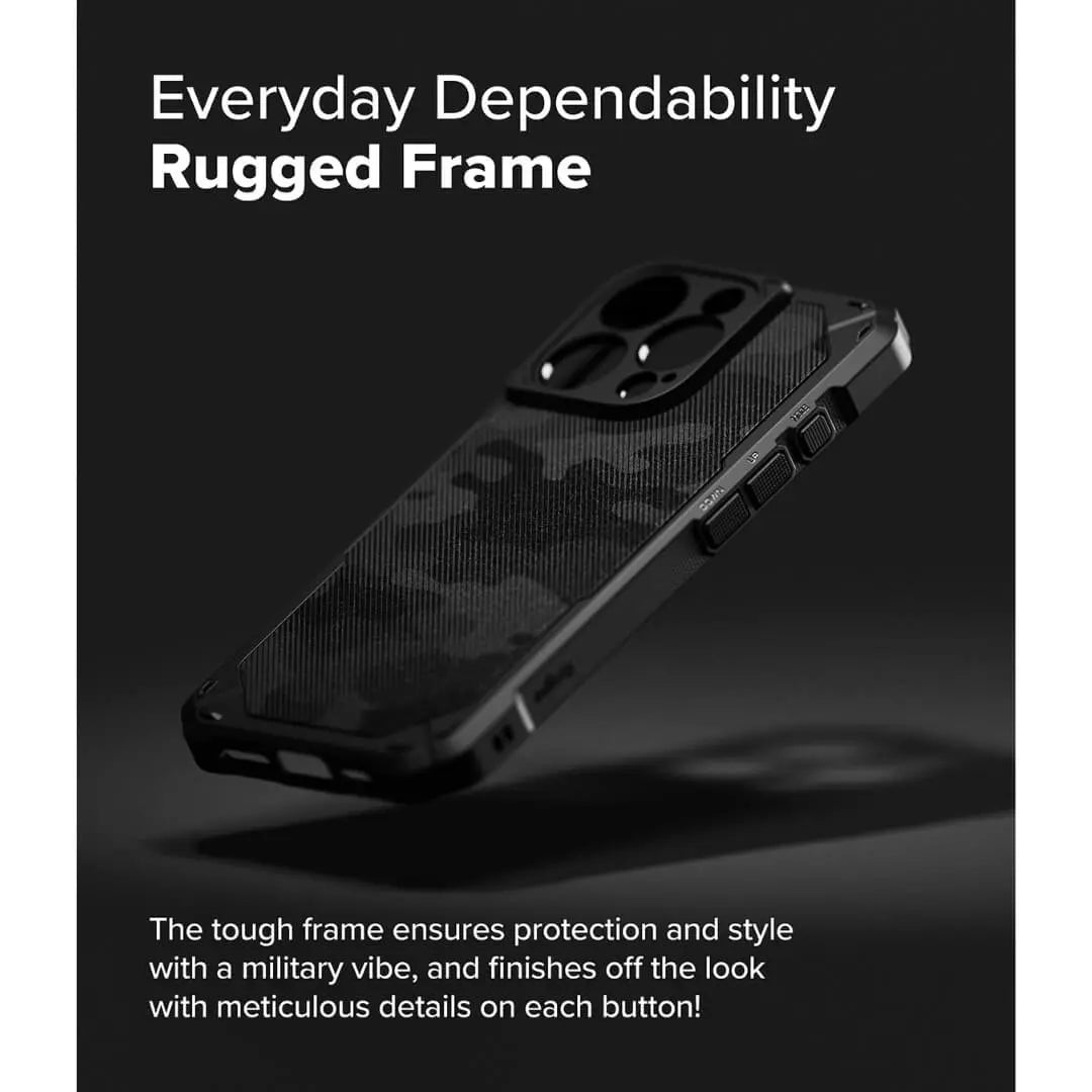 The Tough Frame case for iPhone 16 Pro Max combines rugged protection with a military-inspired design, ensuring both durability and style.