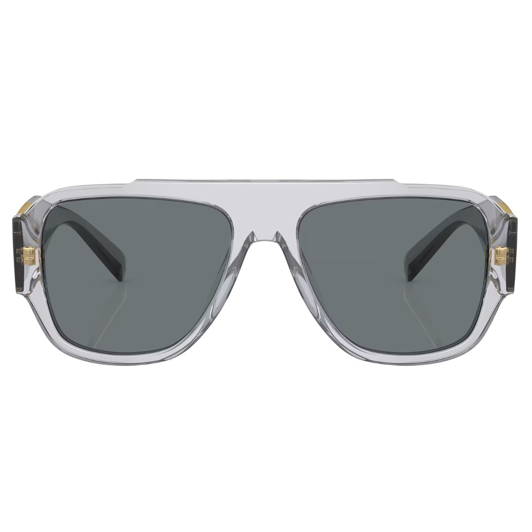 Front view of Versace VE4436U 530580 featuring an oversized transparent grey navigator acetate frame - Gadgets Online NZ