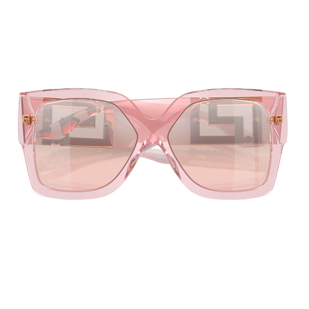 Versace VE4402 54727E Transparent Pink Frame, Light Pink Mirror Silver Lens Folded View