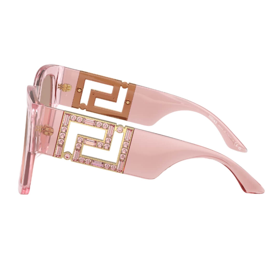 Versace VE4402 54727E Transparent Pink Frame, Light Pink Mirror Silver Lens Side Frame View