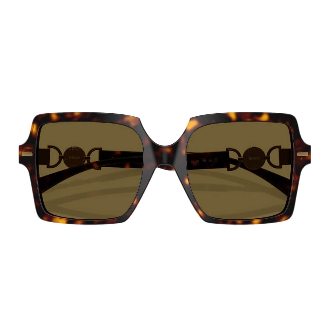 Versace VE4441 108/73 Sunglasses- Havana Frame, Dark Brown Lens Folded View