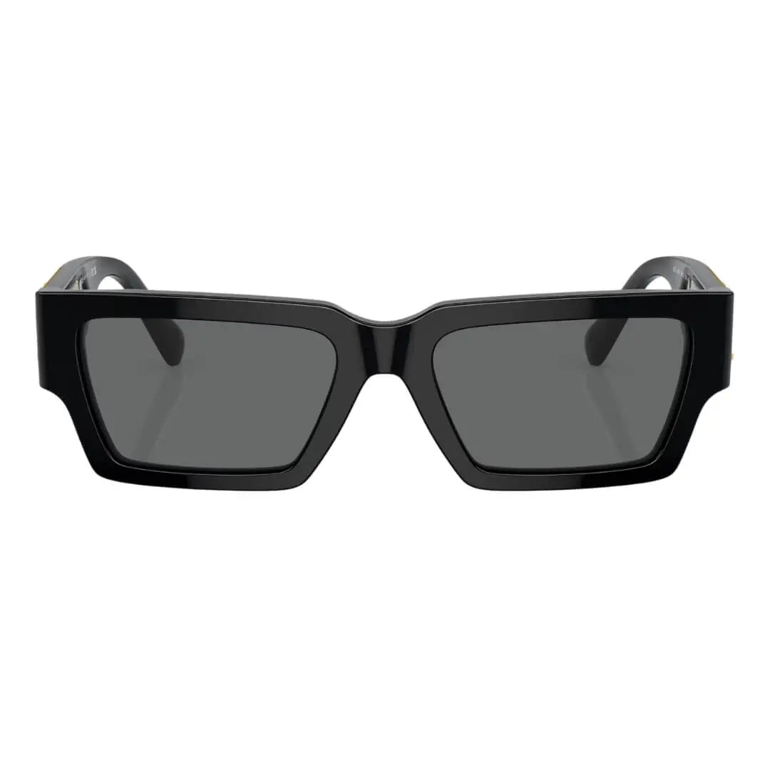 Versace VE4459 GB1/87 Sunglasses - Black Frame, Dark Grey Lens Close Up Front View