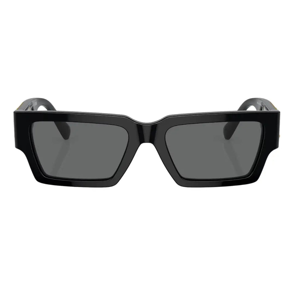 Versace VE4459 GB1/87 Sunglasses - Black Frame, Dark Grey Lens Close Up Front View