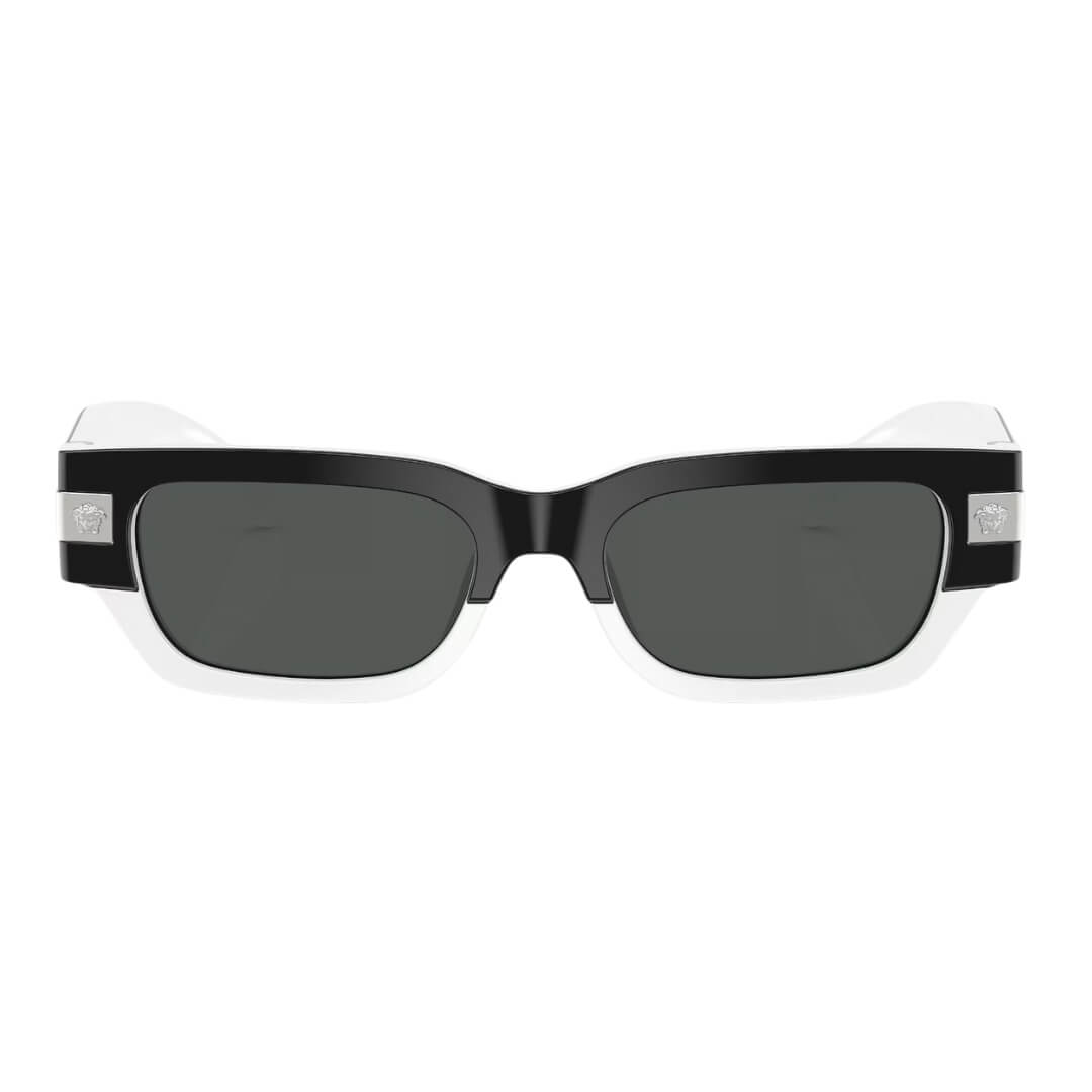 Versace VE4465 545987 - Black/White Frame, Dark Grey Lens Close Up Front View