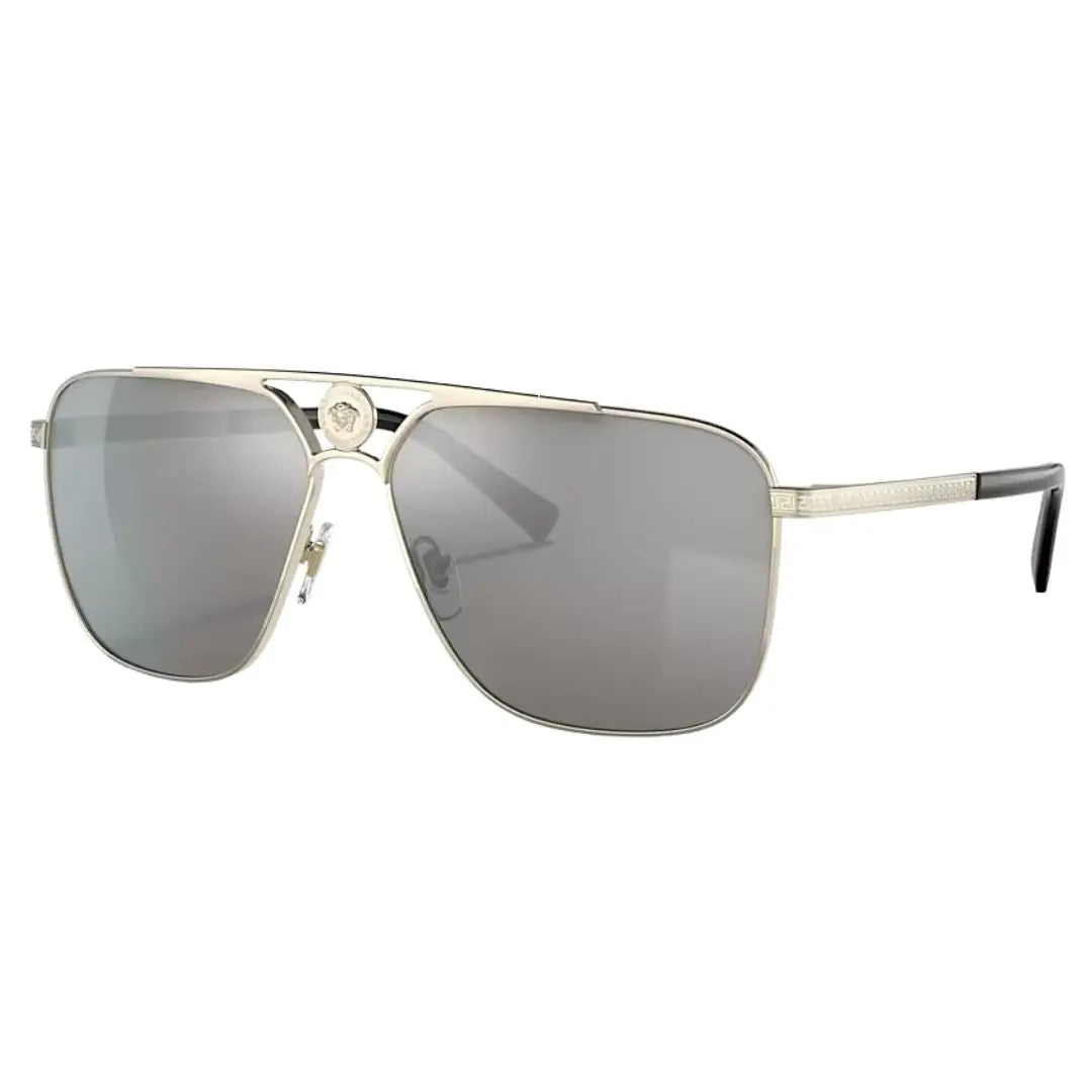 Versace VE2238 12526G aviator sunglasses in pale gold with silver mirrored lenses and Medusa bridge - Gadgets Online NZ