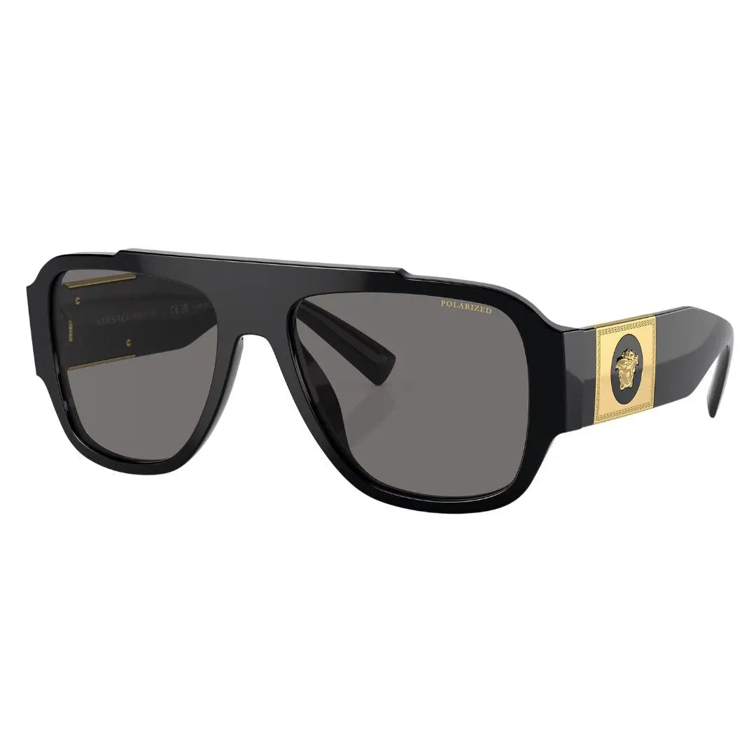 Versace VE4436U GB1/81 sunglasses in black with grey polarized lenses and signature gold Medusa plaque - Gadgets Online NZ
