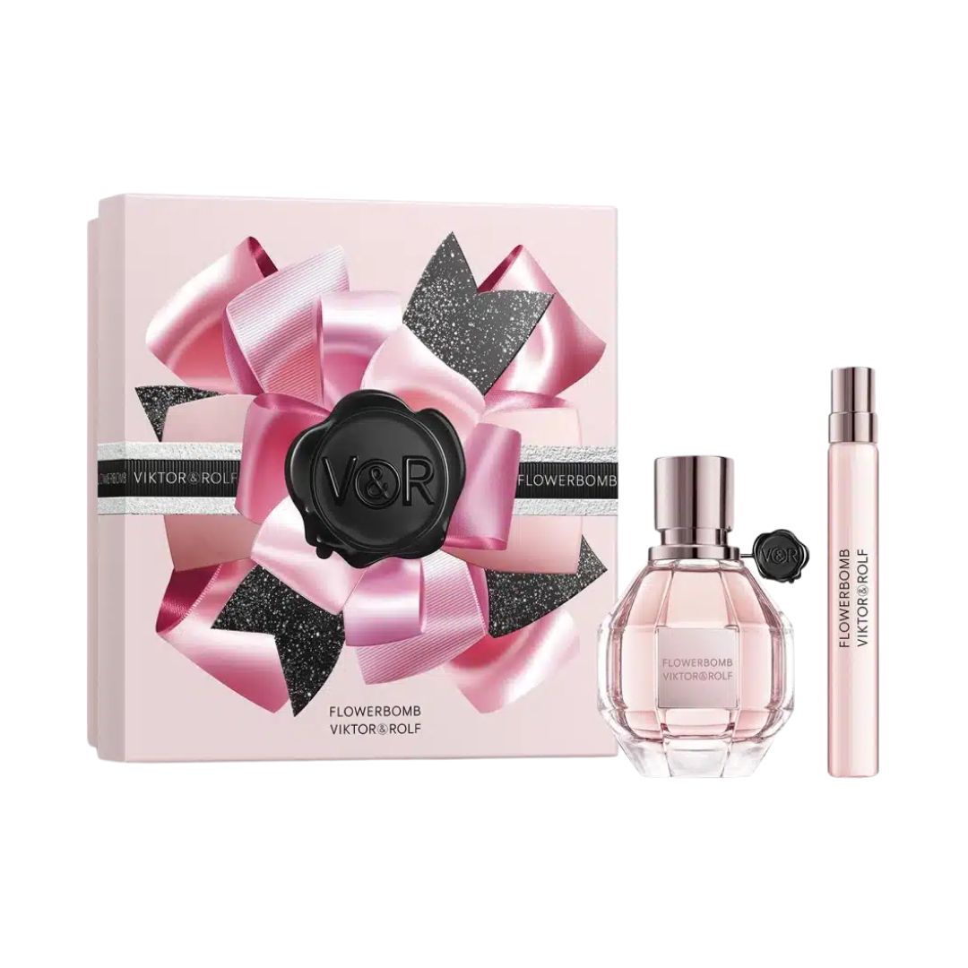 Viktor & Rolf Flowerbomb perfume 50ml gift set with pink packaging and black accents on a white background Gadgets Online NZ ltd