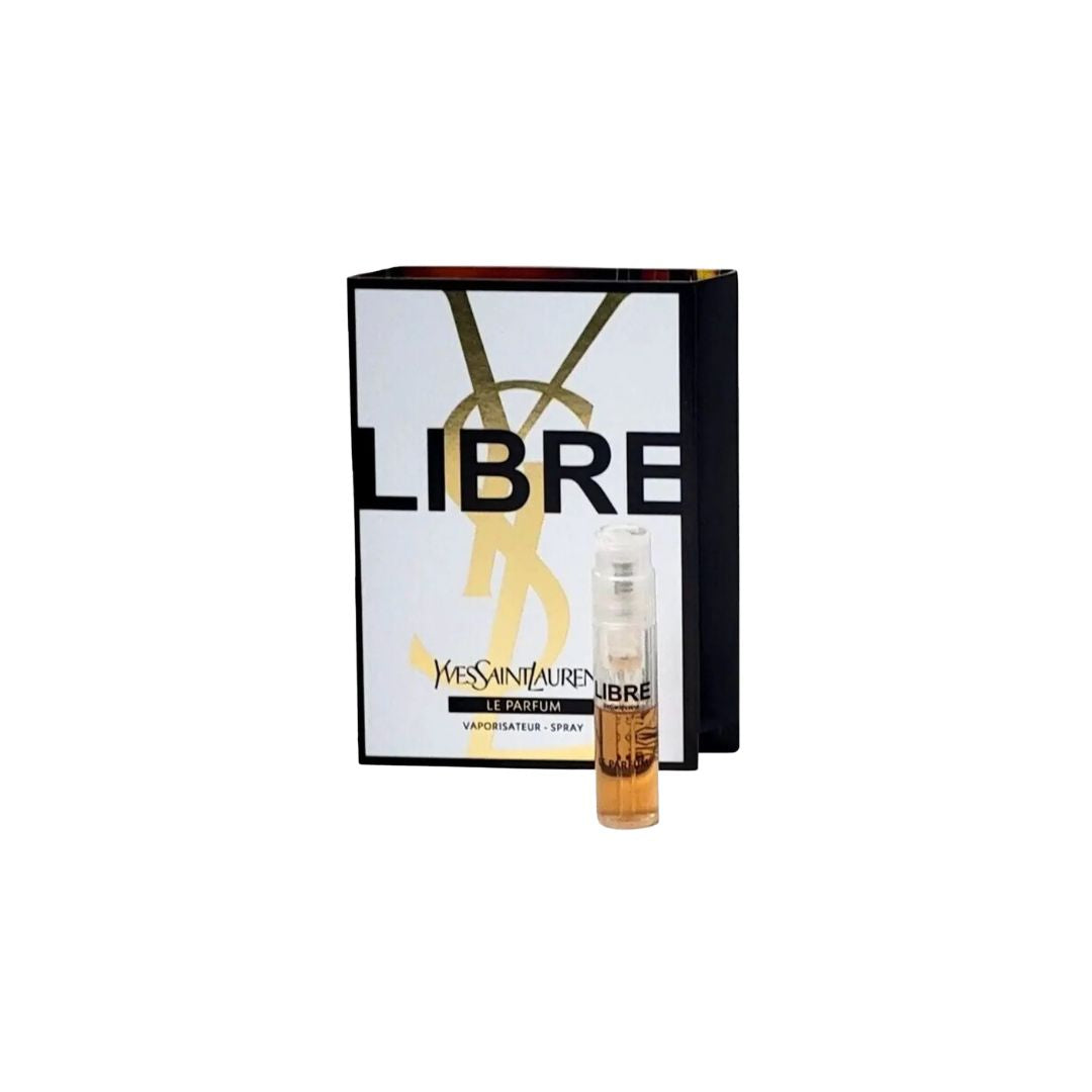 YSL Libre Le Parfum 1.2ml sample vial on carding, a warm, spicy, and floral designer fragrance for women.