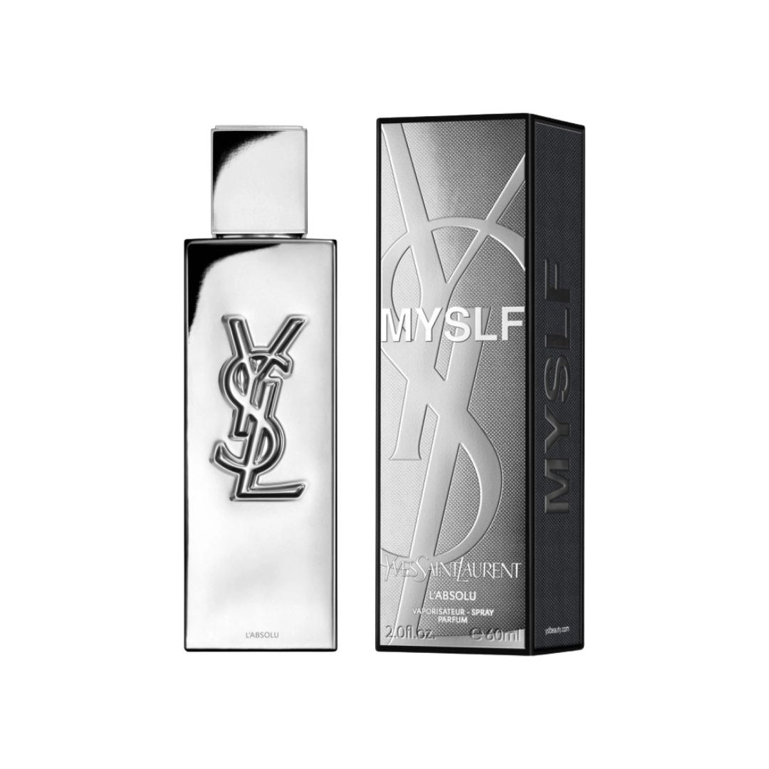Yves Saint Laurent Myslf L'Absolu Parfum 60ml, a sleek, black bottle suggesting a bold, spicy, and absolute masculine fragrance