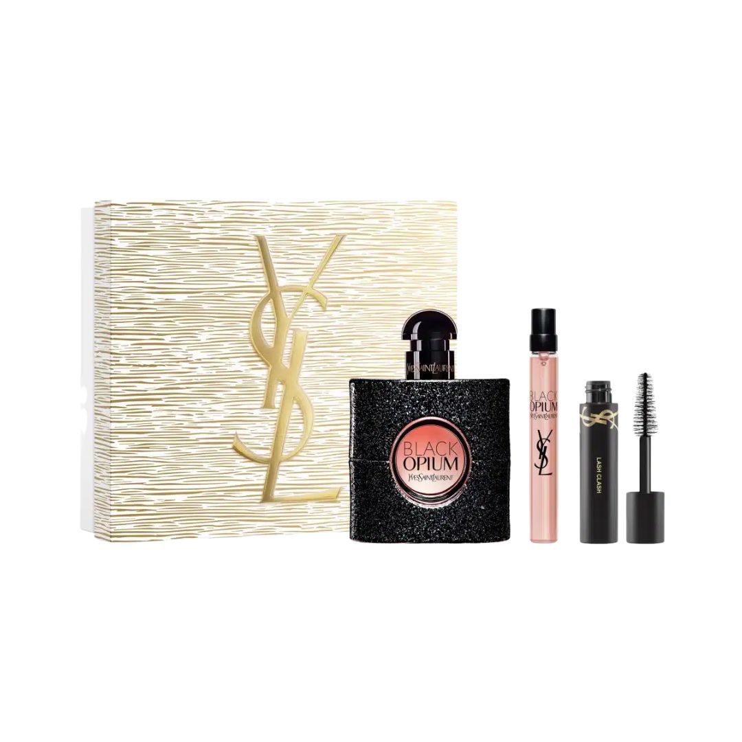 Yves Saint Laurent Black Opium EDP 50ml 3 Piece Gift Set with gift box on a white background