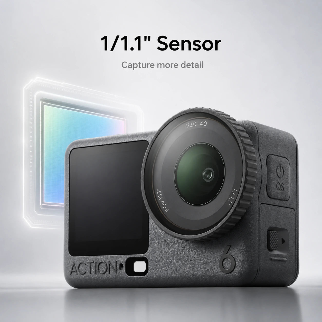 Action camera with 1/1.1" sensor on a light gray background at Gadgets Online NZ LTD