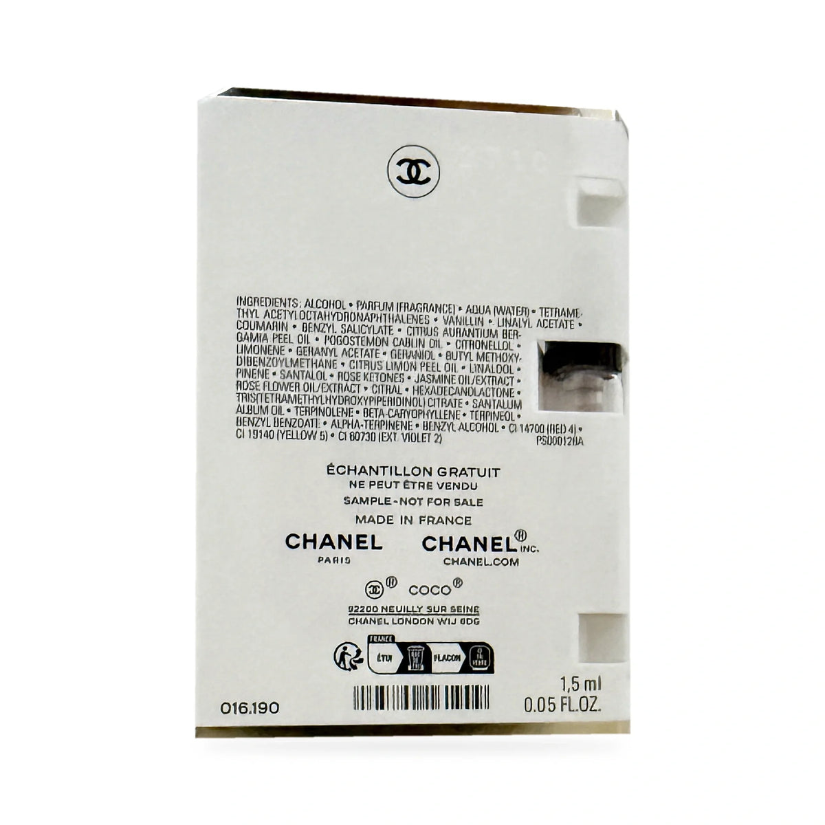 Chanel Crush Absolu sample card reverse with 1.5ml marking