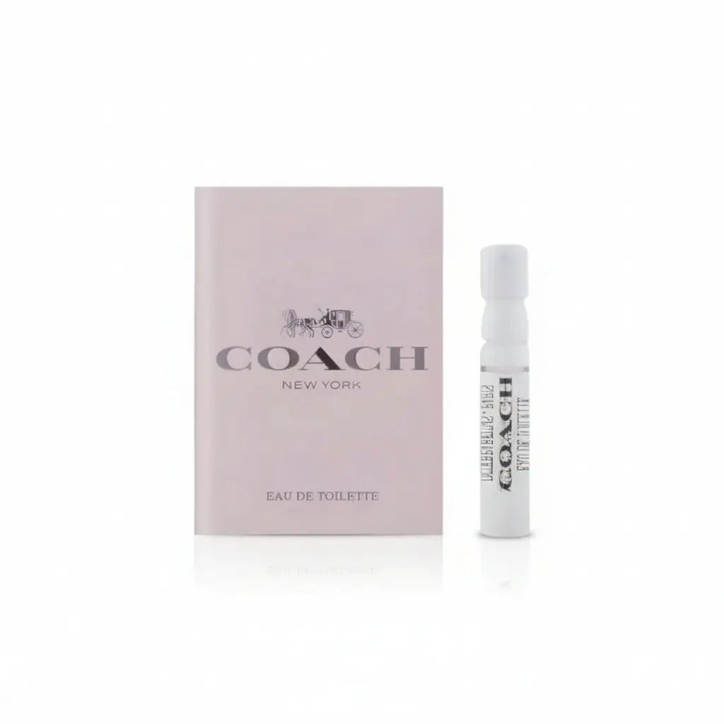 Coach For Women EDT 2ml sample vial on carding, a fresh floral-green fragrance with notes of pear and white rose.